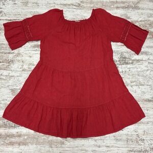 Terzo‎ Millennio Made in Italy,100% Linen,Red Off the Shoulder Dress,Crochet